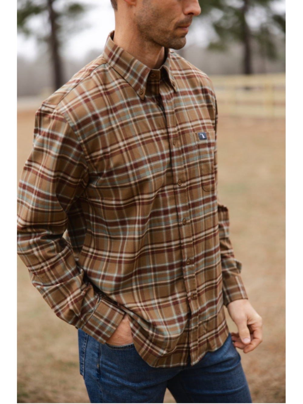 NEW Local Boy Outfitters Stretch Flannel Button Down Shirt Mens Small Brown Plai